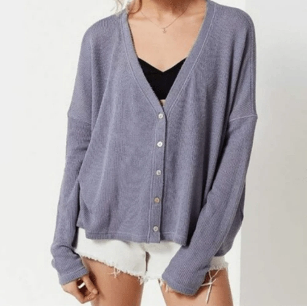 Urban Outfitters Lilac Dusty Purple Courtney Crop Waffle Knit