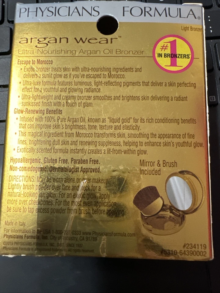Physicians Formula Argan Wear Ultra-Nourishing Argan Oil Light Bronzer #6439 New - Image 4 of 4