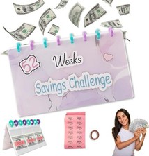 52 Weeks Savings Challenge Binder, Reusable Budget Book with Cash Envelopes