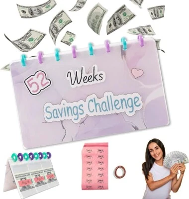 52 Weeks Savings Challenge Binder, Reusable Budget Book with Cash Envelopes