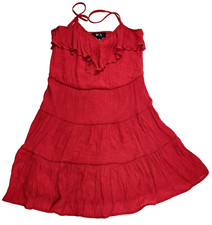 BCX Dress Med Spaghetti Strap Tiered Crepe Mini Ruffle Top Trim Red Dress Party