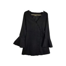 Do + Be Dress Black  Small Long Sleeve V-Neck Surplice Ruffle Party Cocktail