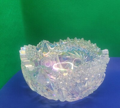 Vintage L E Smith Comet in the Stars Clear Iridescent Carnival Glass Bowl 