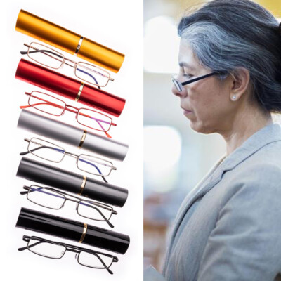 NEW Mini Lesebrille Leser für Männer Frauen Brille mit Stift-Clip-Röhrenetui  