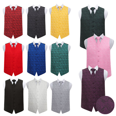 DQT Paisley Hochzeit Weste, Krawatte, Einstecktuch und Manschettenknöpfe 4-teiliges Set