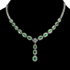 GIA CERTIFIED NATURAL EMERALD 14K WHITE GOLD OVER STERLING SILVER NECKLACE 19.5"