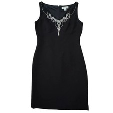 Vintage Black Dress Beaded Neckline Elegant Midi 6 Cocktail Party Elegant