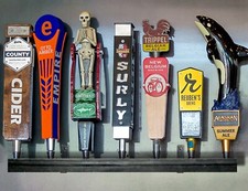 WALL MOUNTED BEER TAP HANDLE DISPLAY HOLDS SEVEN / BLACK / INCLUDES BRACKETS