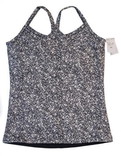 LANDS END Donna Blk Floreal PERFETTO CARRO ARMATO SENZA TIGLESS Crisscross Palestra Yoga Nuovo con etichette XS - Foto 3 di 3