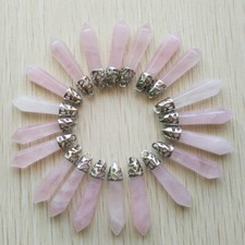 Natural 50pcs Rose Quartz Stone Hexagonal Pillar Pendant Bead Jewelry 10x32mm