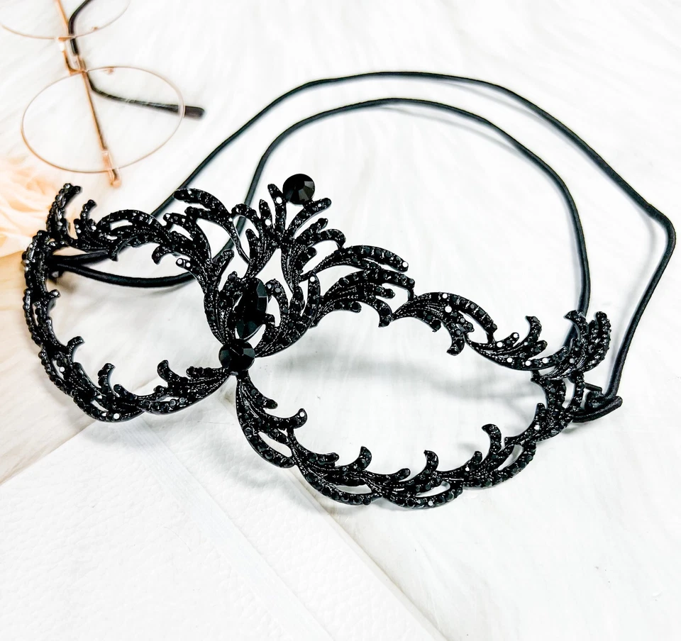 Black Crystal Masquerade Mask, Halloween Party Mask, Prom Mask, Renaissance Mask - Image 2 of 4