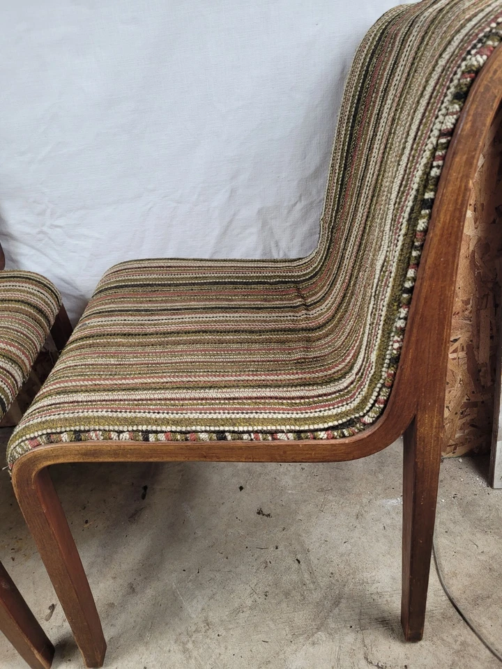 Juego de 4 sillas vintage Knoll International verde 1971 Bill Stephens madera curvada Foto 3 de 4