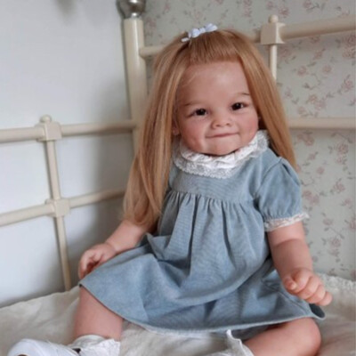 28'' Painted Reborn Doll Toddler Girl Rooted Yellow Hair Cloth Body Handmade Gift