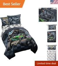 7-Piece Monster Jam Full Bed Set - Reversible Comforter with Fun Truck Graphics