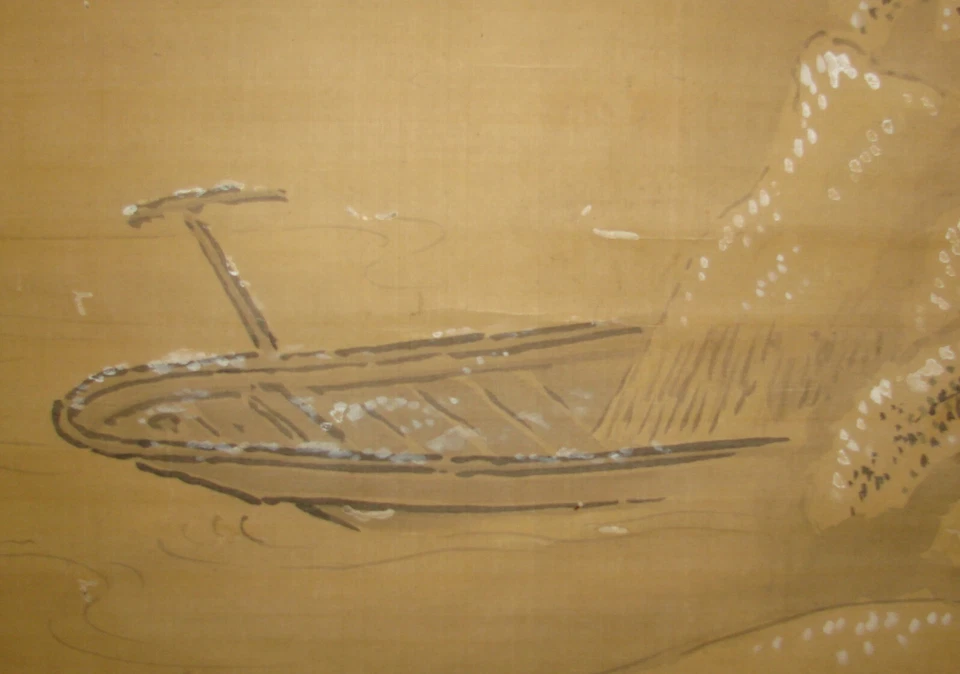 KAKEJIKU PERGAMINO COLGANTE / Barco de paisaje en la nieve por Tanshin Kano 狩野探信守政 #635 Foto 4 de 4