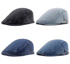 Men Solid Denim Newsboy Gatsby Cap Casquette Peaked Trucker Golf Driver Flat Hat