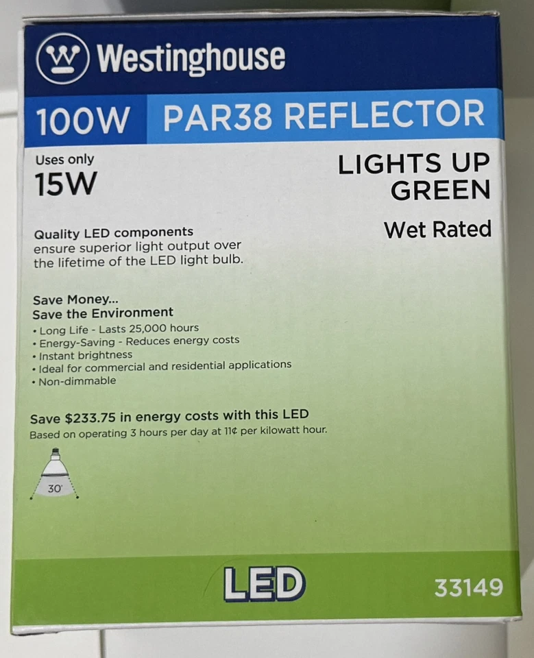2 Pack Westinghouse 33149 Single 15 Watt Green PAR38 Medium (E26) LED Bulbs - Image 3 of 4