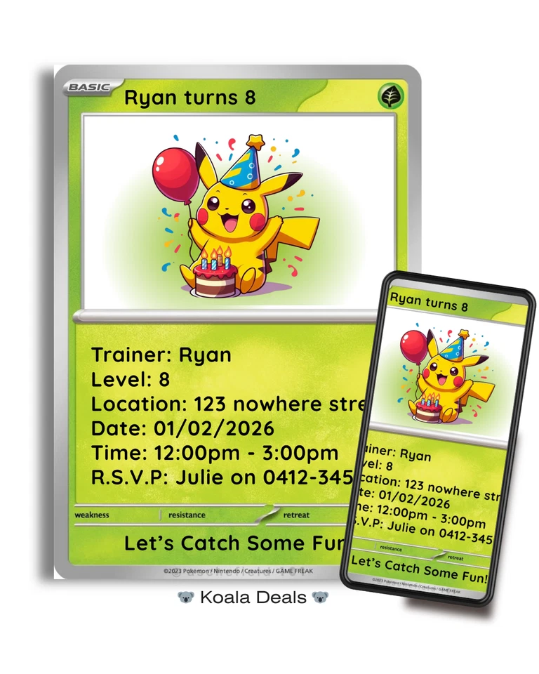 Tarjeta Pokemon Cumpleaños Fiesta Digital Invitación Personalizada - Cualquier Edad Foto 3 de 4