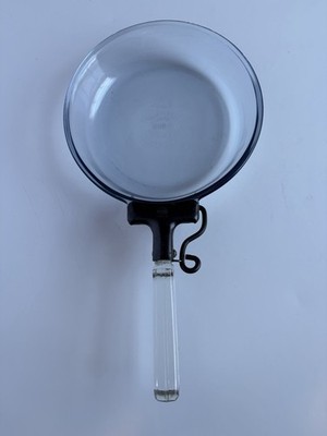Vintage Pyrex Flameware Small Glass Frying Pan w/ Removable Glass Handle 1930s