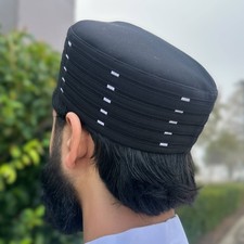 NEW Men's Premium Kufi Islamic Cap Muslim Turban Hat Handmade Topi - Black