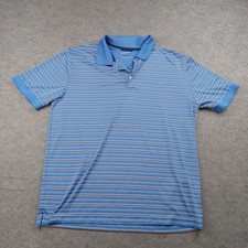 Chaps Polo Shirt Mens Large Blue Stripe Golf Stay-Dry Wicking Performance