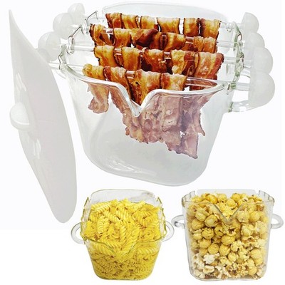 Glass Microwave Bacon Cooker, Microwave Popcorn Popper, 100oz Glass jar with ...
