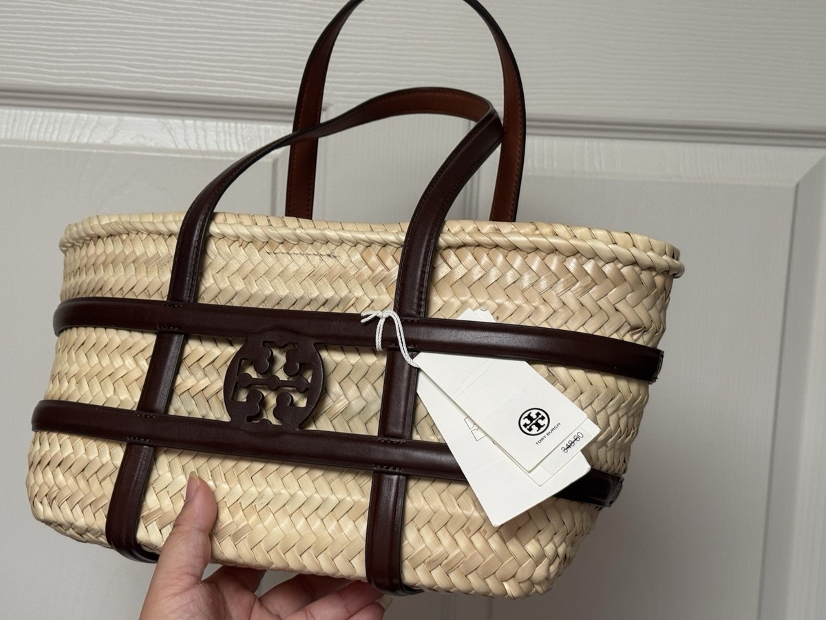 NWT TORY BURCH Ella Small Raffia Straw Basket Tote Shopper | eBay