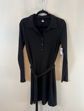 Old Navy Women’s Size Medium Black Ribbed Long Sleeve Short Belt Dress Basics