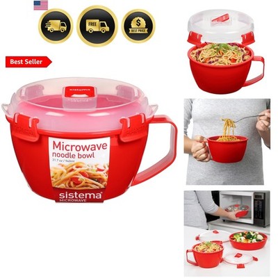 Microwaveable 940mL Noodle Bowl, Round Microwave Container with Lid & Steam-R...
