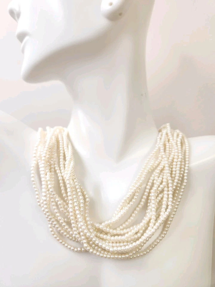 Women's Vintage Carolee Signed 14 Strand White Small Faux Pearl 16" Necklace - Image 2 of 4