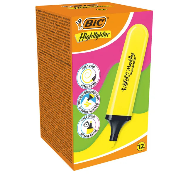 Evidenziatore Flat Bic - 1,2-4,6 mm - 517962 (Giallo Conf. 12)