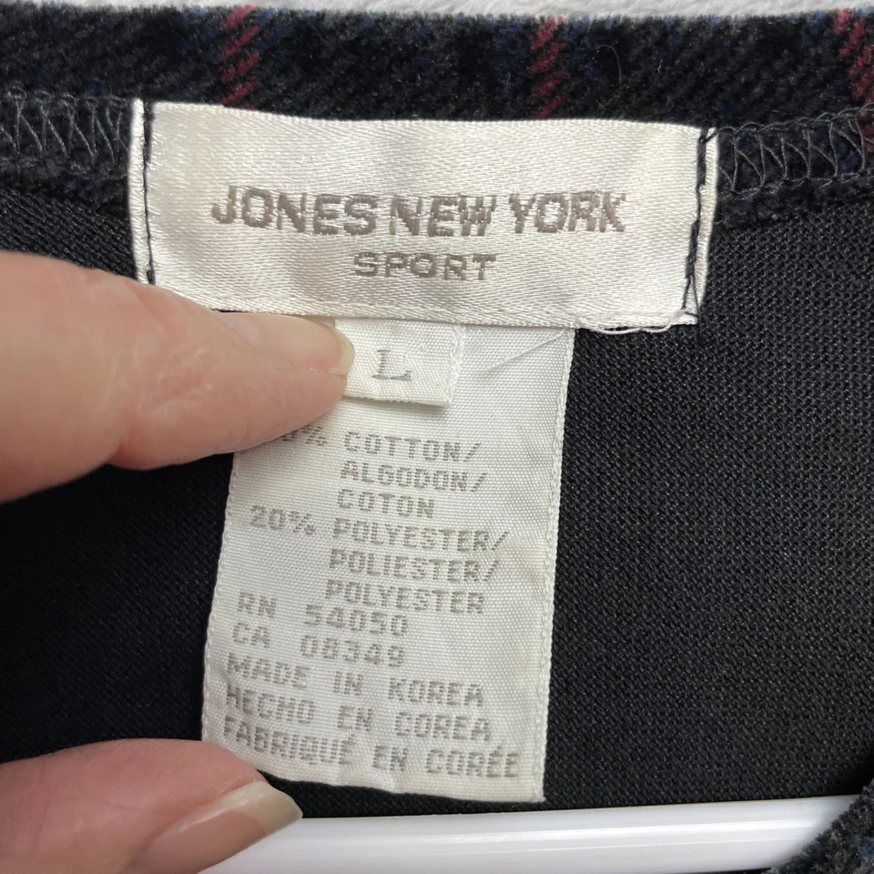 Vintage Jones New York Dress Womens L Gray Red Velour Check Button Front Modest - Image 3 of 4