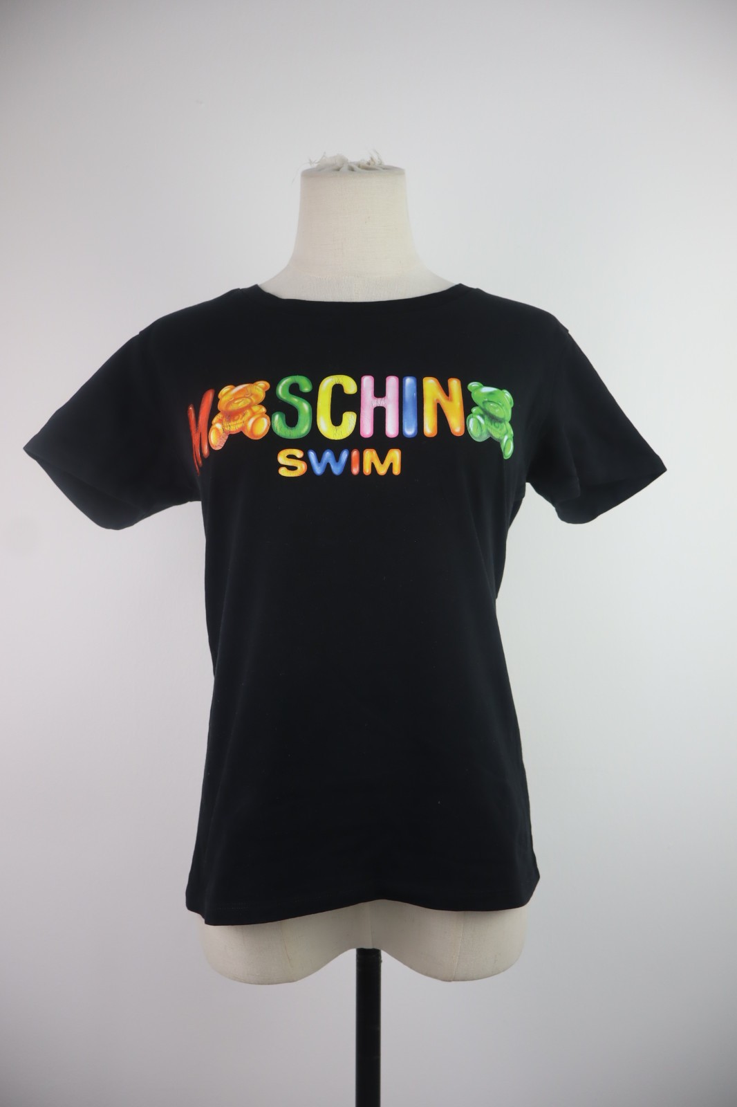 MOSCHINO SWIM CANOTTA TOP MAGLIA DONNA TG L WOMAN VINTAGE COTONE LOGO NERO