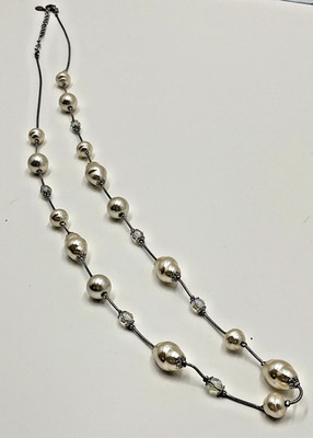 Dell'Olio Pearl and Crystal Necklace Silver Tone