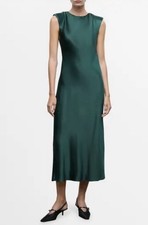 NWT Mango Green Silk Satin Open Back Maxi Dress