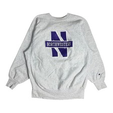 Vintage 90s Champion Reverse Weave Northwestern XXL Sweatshirt Made in USA Grey