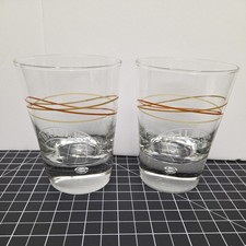 2 Baileys Irish Cream Liqueur Glasses Orange & Yellow Etched Logo Bubble Base