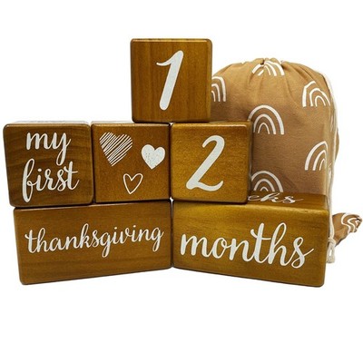 Baby Milestone Blocks Pine Wood Weeks Months Years Grade 6 Block Set