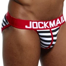 Jockmail Sexy Men's Striped Brief Cotton U Convex Pouch Breathable Underwear