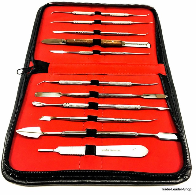 11 Dental Laboratory Set Instruments Waxing Wax Modeling with pouch