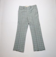 Vtg 70s Rockabilly Mens 34x32 Knit Wide Leg Bell Bottoms Chino Pants Plaid USA