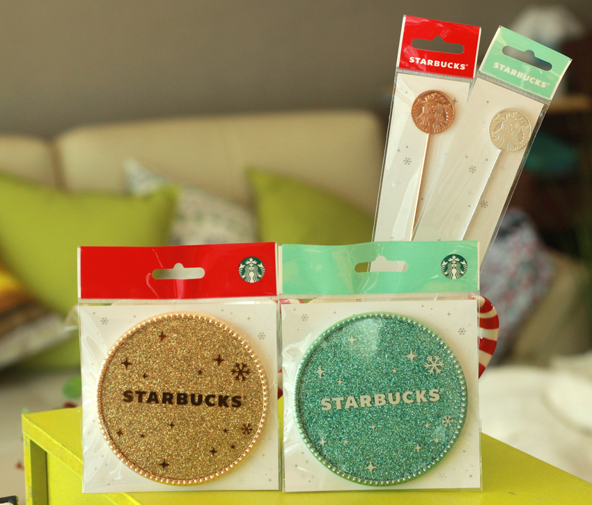 2015 Korea Starbucks Christmas Gold Mint Coaster + Gold Silver Steel