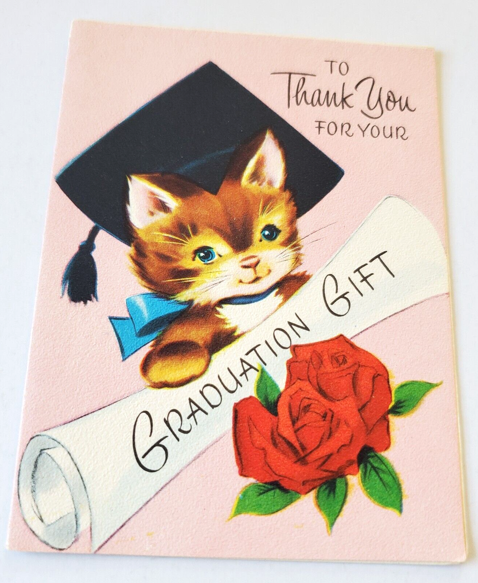 Vintage Greeting Card Thank You Card for Graduation Gift Cute Kitten in Cap | eBay Vintage Greeting Card Thank You Card for Graduation Gift Cute Kitten in Cap | eBay