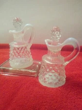 Fenton French White Cruet Pitcher Hobnail Stopper Opalescent Clear Moonstone 