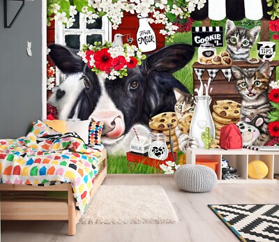 3D Cats Cows A67 Wallpaper Wall Mural Self-adhesive Sheena Pike Ann