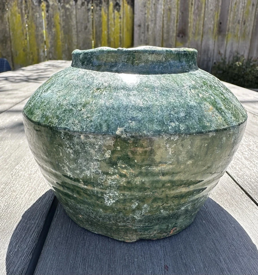 Precioso tarro antiguo chino, esmalte verde, dinastía Han (206 aC - 220 dC) Foto 2 de 4