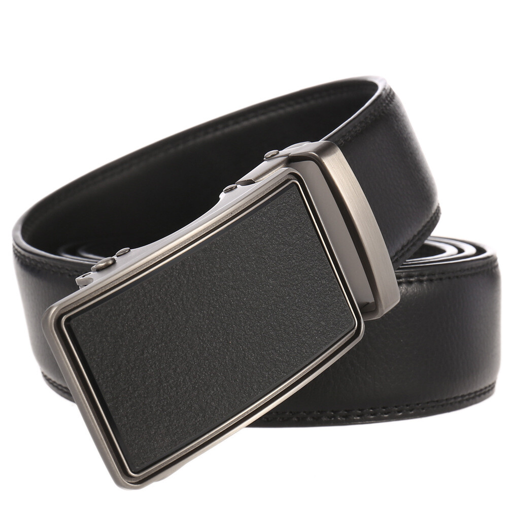 HJones Men's Ratchet Belt - Automatic Buckle, Black Leather, 3.5cm Width
