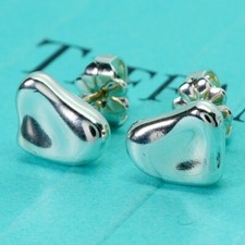  Near MINT  Tiffany  Co. Full Heart Stud Earrings Silver925 Set No Box JP