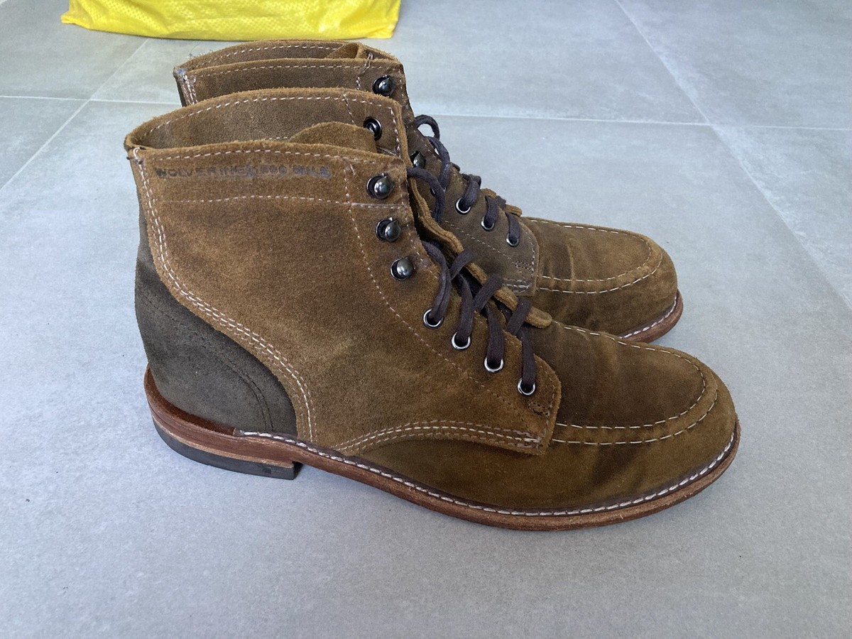 Wolverine 1000 Mile Dark Tan Suede 1940 Apron Moc Toe Boots Sz 7.5