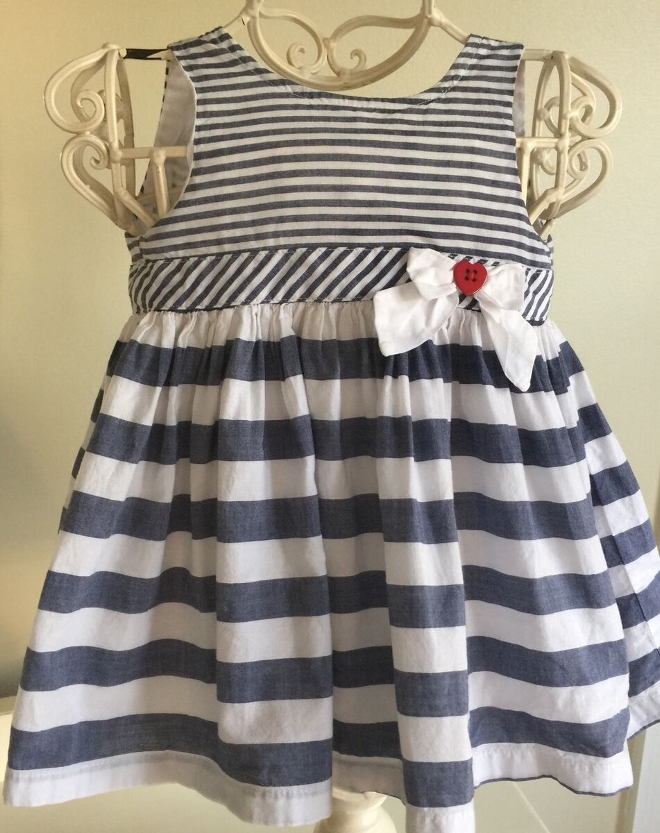 LK NW LITTLE ME GIRLS 6M Nautical Blue White Stripe Dress LK NW LITTLE ME GIRLS 6M Nautical Blue White Stripe Dress